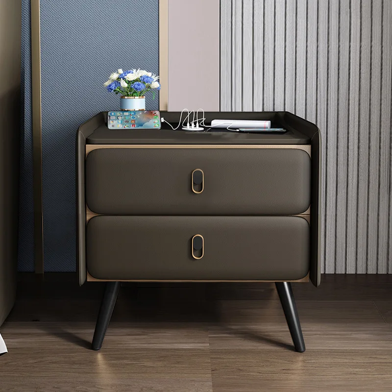 Intelligent bedside table modern simple multi-function bedside table with wireless charging color lamp fingerprint lock sound