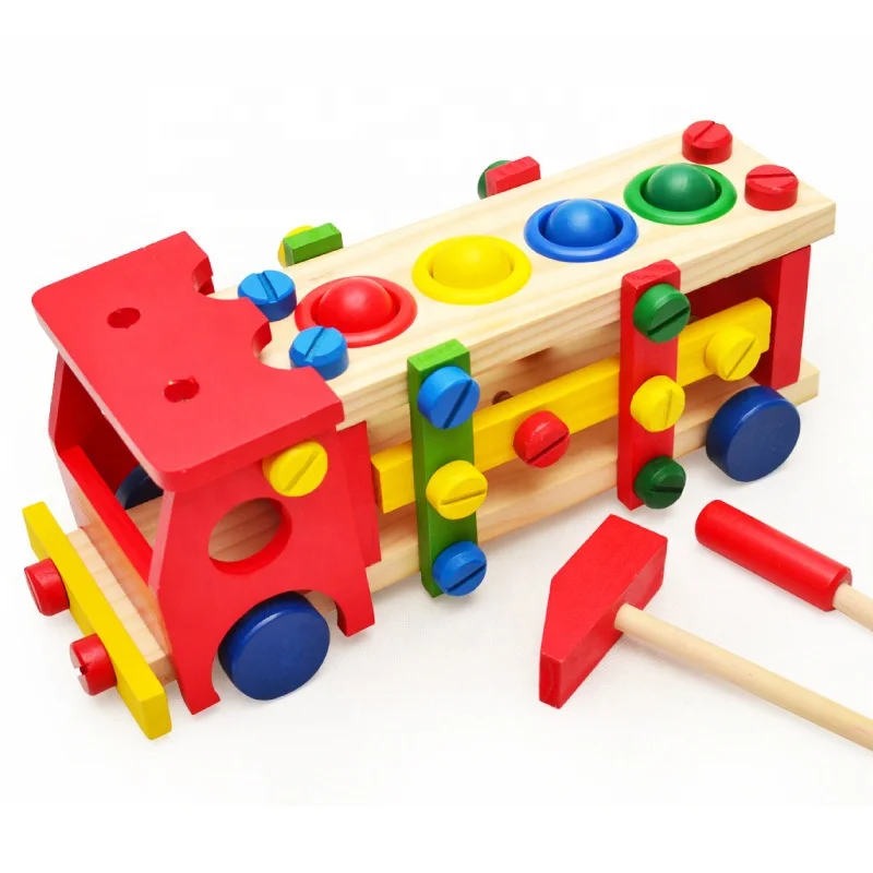 Wooden Toys Children Educational Boy Knocking Ball Screw Nut Disassembly Assembly Set Building Block Toy toys kids educational