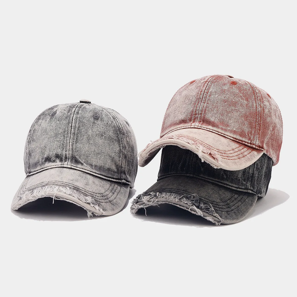 Korean brand fashion hole soft distressed dad hats custom female art retro washed baseball dad distressed hat men