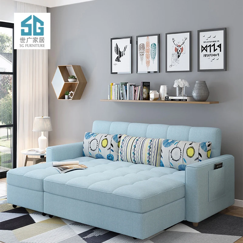 Adjustable German Style Convertible Backrest Upholstered Microfiber Luxury style fabric Sofa Bed