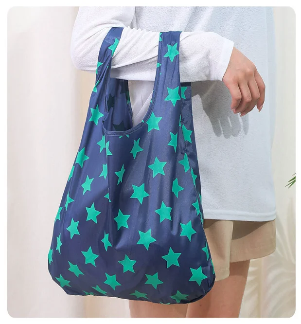 Wholesale Custom Folding Bags Supermarket Grocery Polyester Foldable Reusable Shopping Bag