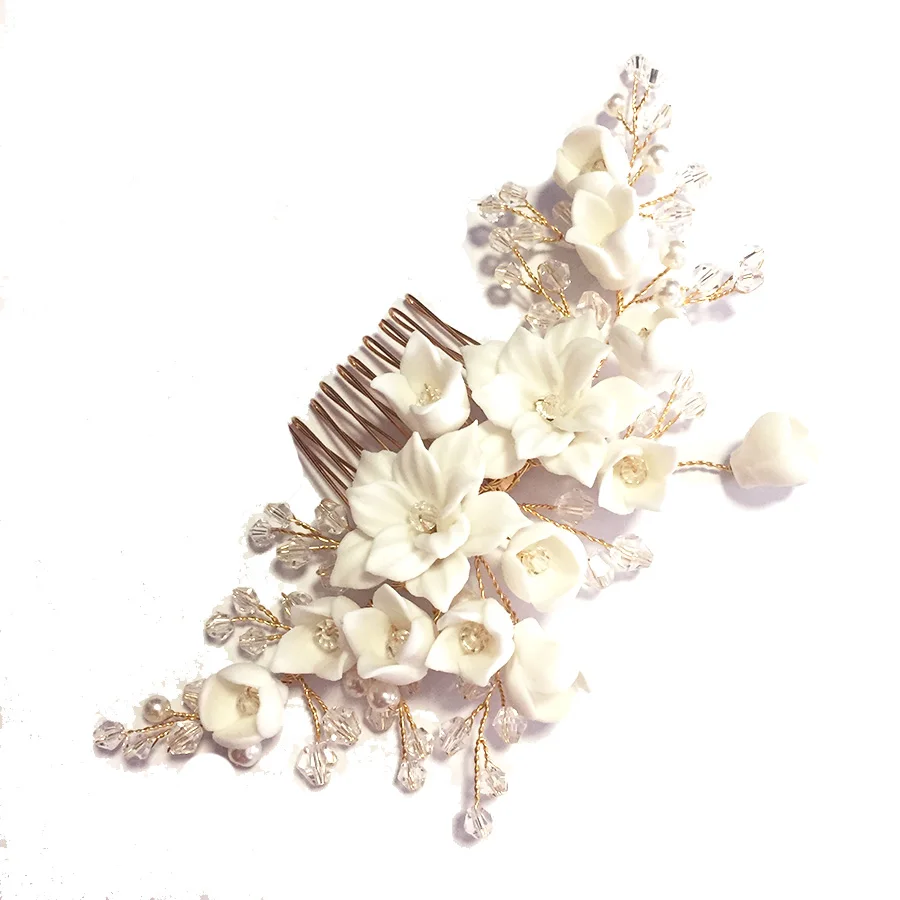 RE3793 Japan wedding hair ornaments White porcelain flower bridal hair comb wedding side hair accessories