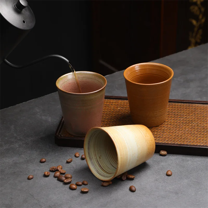 Wholesale Customization Painted Colorful Vintage Pottery Gradient Glazed Clay Creative Oil Drum Ceramic Coffee Mug Cup No Handle