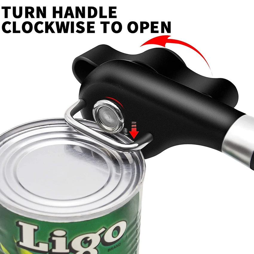 Smooth Touch Stainless Steel Black Manual Jar Can Tin Opener