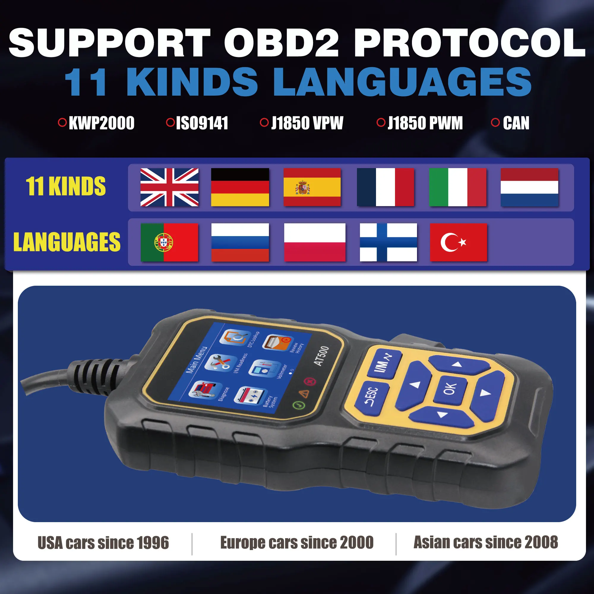 OBD2 Scanner, AT500 OBD2 Scanner Diagnostic Tool Car Engine Fault Code Reader & Erase Check Engine Light Car Scan Tools for Most