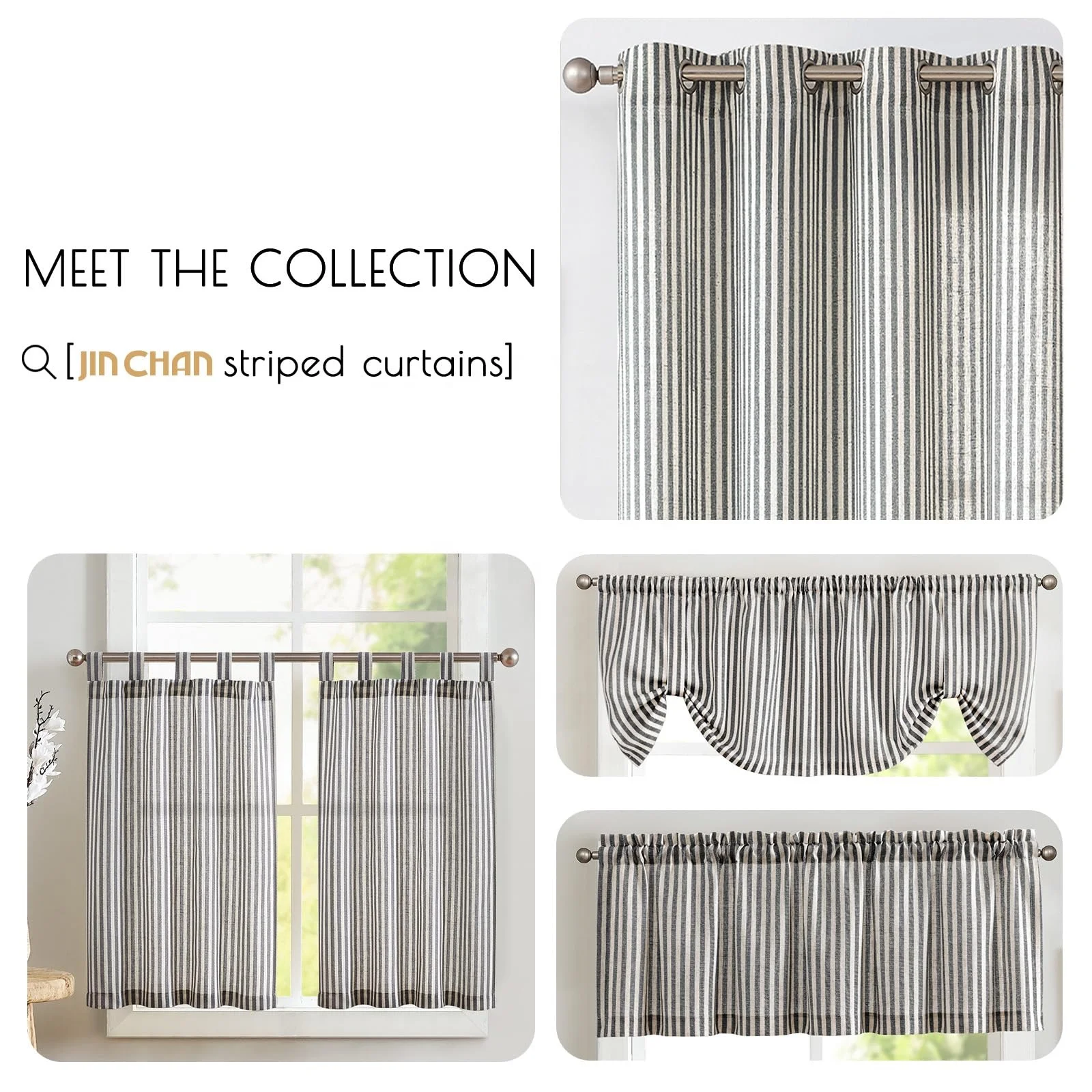 Bindi Modern Rod Pocket 2 Panels Kitchen Cafe Curtain Black And White Striped Tier Curtains For Home Ready Made