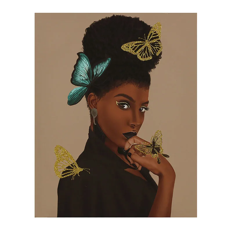 African Canvas Wall Art Glitter Embellishment Custom Portrait Painting
