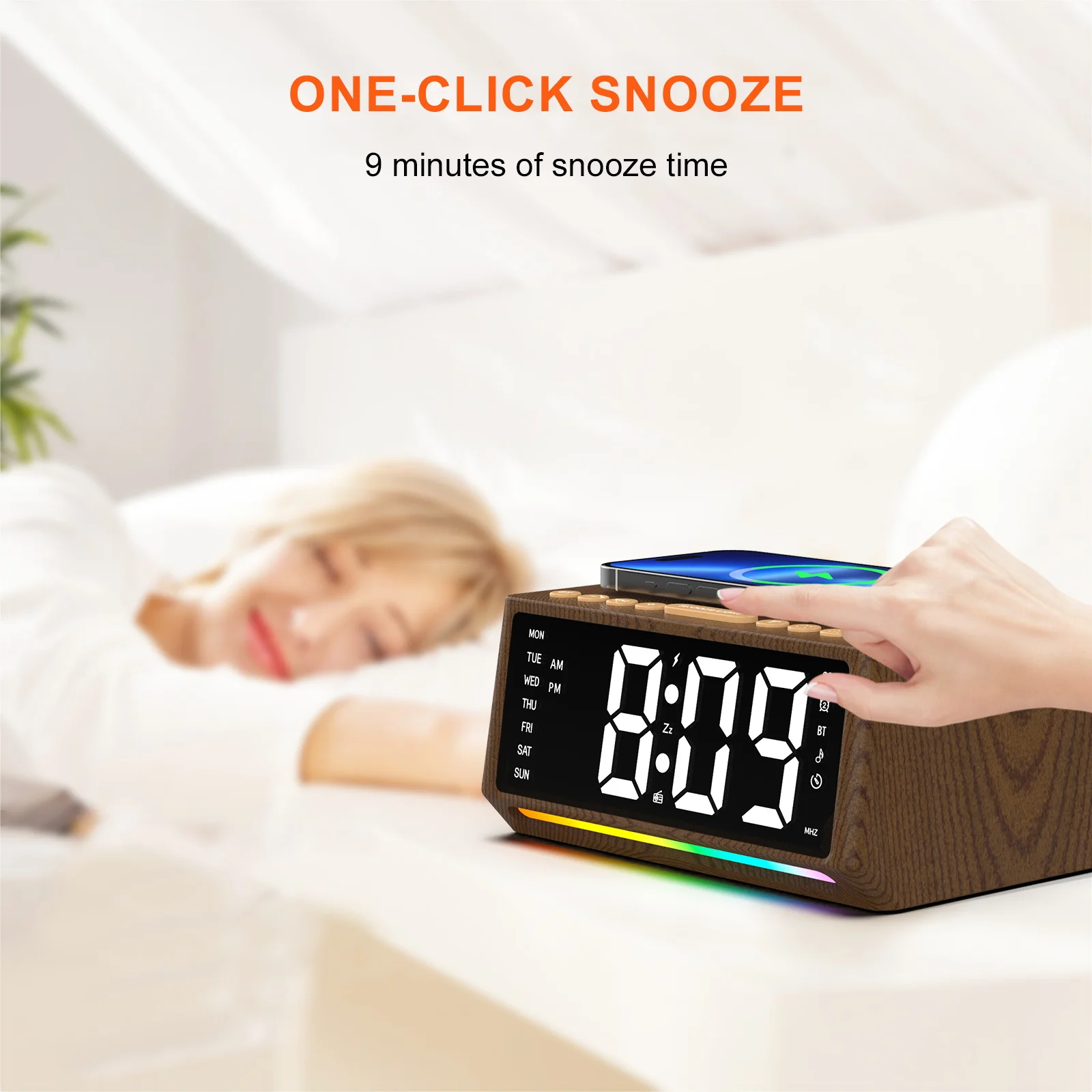 Wholesale Bedside Bt Wooden Clock With Fm Radio 15W Wireless Charging Station Alarm Clock With Speaker