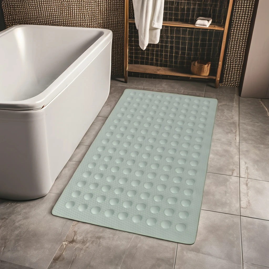 Aspire Bath Mat with Suction Cups Embossed Coral Fleece Non-Slip Carpet Print Bath Rug for Bathtub Shower Room Machine Made