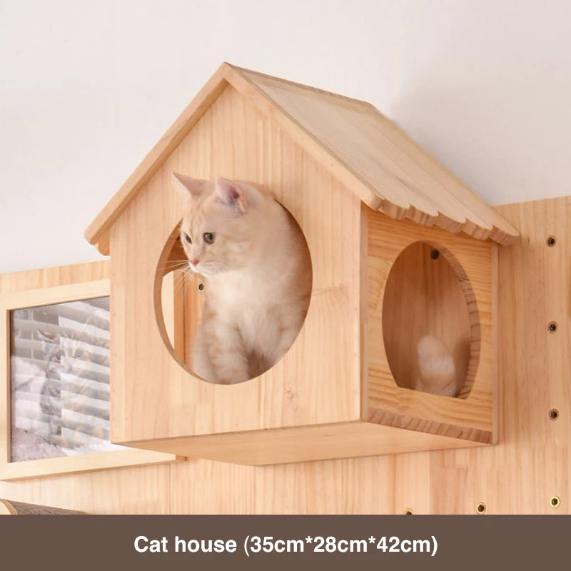 DIY splicing design Solid Wood Cat Climbing Frame Column Wall Wood Pet Furniture Mounted Cat Wall Shelves