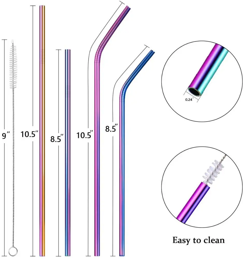 Factory Price Reusable Metal 18/8 Straws Gift Box Custom Printed logo Straw Cleaning Brush