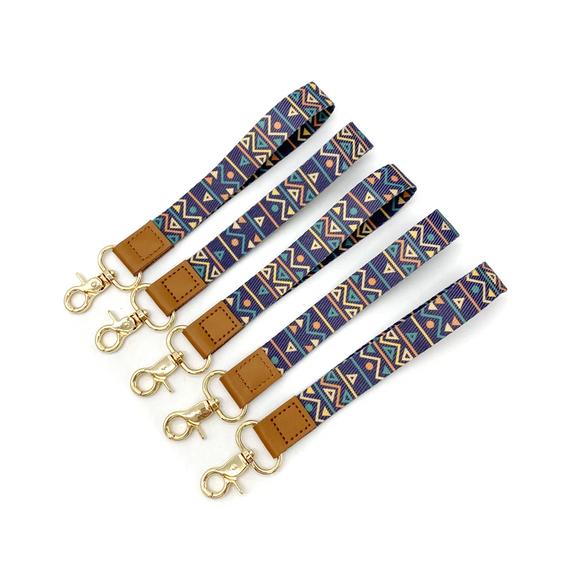 Cheap Super Factory Popular Polyester Printed Keychain Wrist Lanyard Leather Phone Keychain Lanyard Short