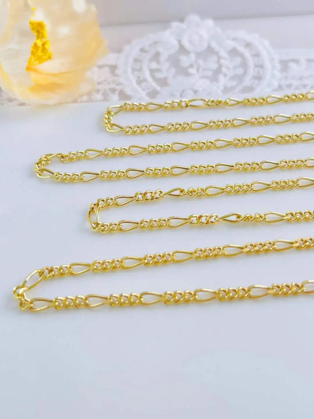 AU750 Real Gold Jewelry Wholesale 18K Solid Gold Italy Chain Necklace Handmade Figaro Link Chain No plating Variety of Size