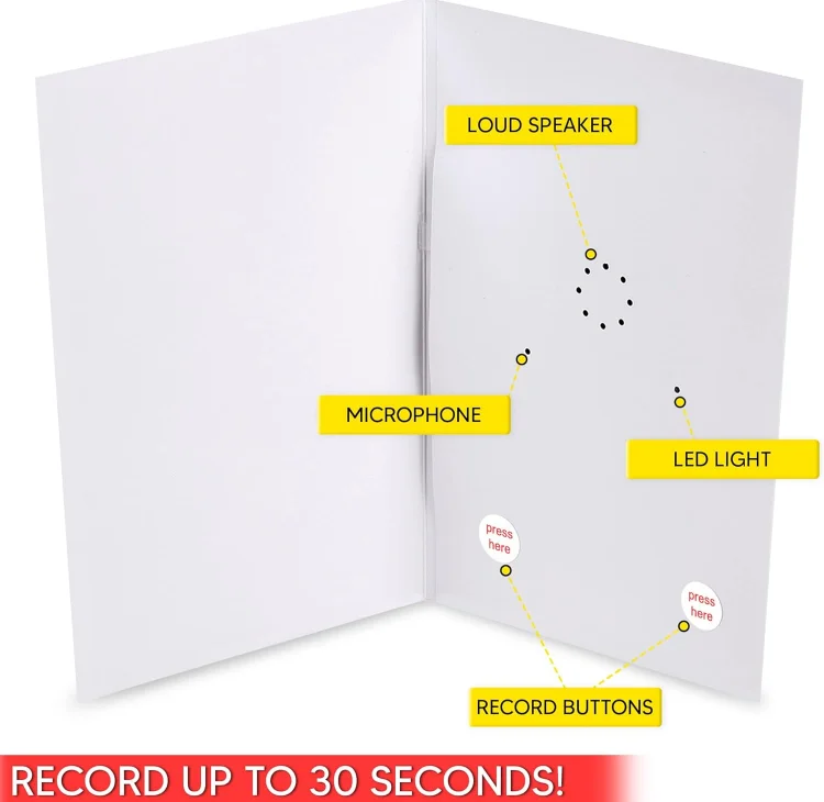 Factory customized folded voice recording greeting card Christmas sound recordable card speaking invitation card