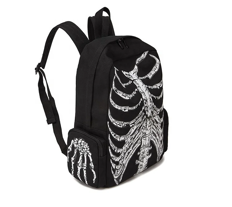 Skull bone Purse Teens School Satchel Travel Backpack with detachable hat printed