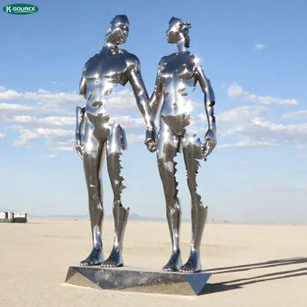 Outdoor large abstract geometric mirror figure metal statue stainless steel figure statue Burning Man Festival statue