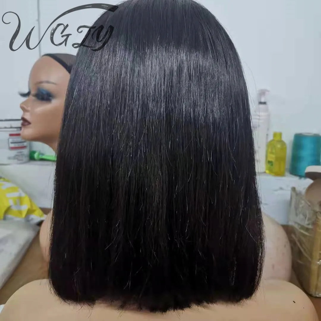 14 Inch 13x4 Lace Frontal Wig Virgin Human Hair Peruvian Black Natural Hair Wig 5X5 HD Lace Straight Cut Short Bob Wig