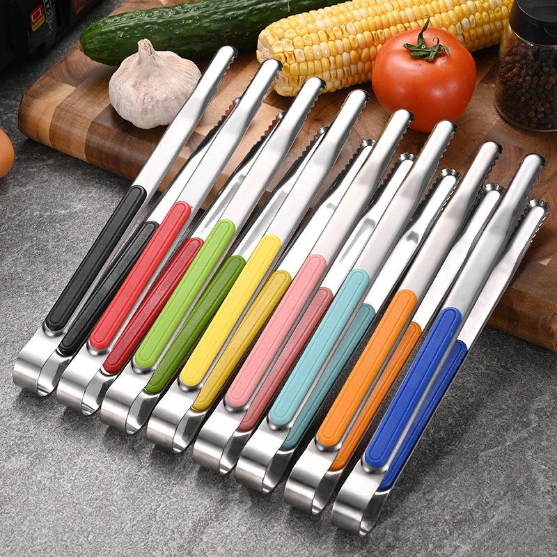 Multi Color Dinner korean barbecue tongs stainless steel long Serving Tongs Buffet Server Salad tongs for cooking