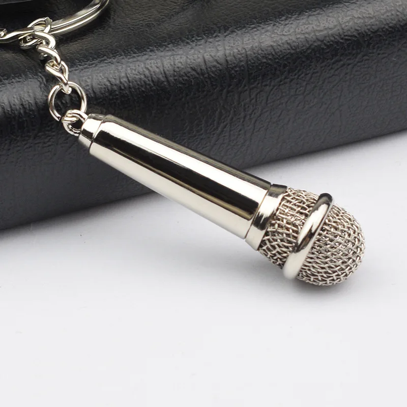Fanhua Keychain Wholesale Key Chain Metal Silver Microphone Pendant Souvenir Keychain Keyring Creative Music Promotion Gifts