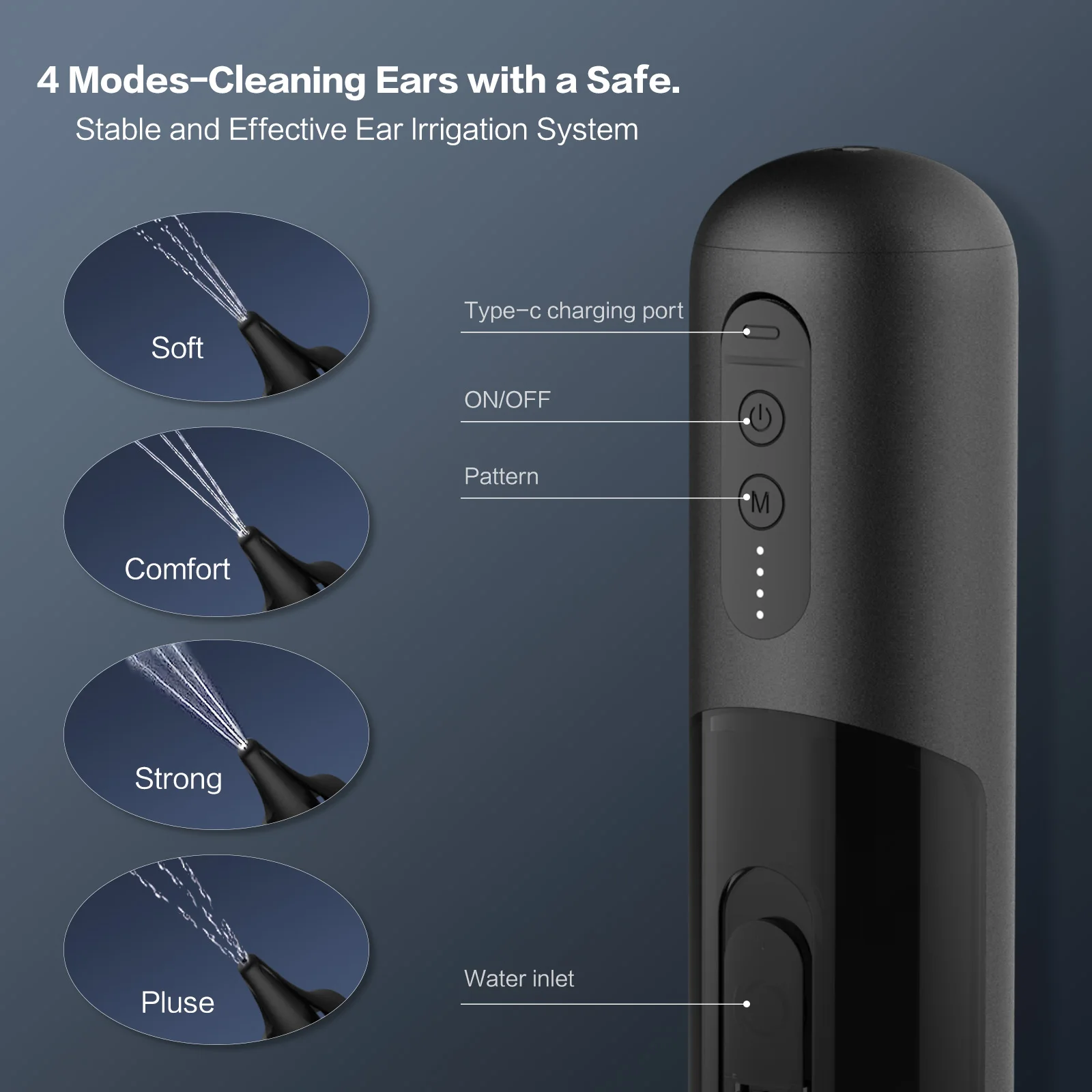 Heated Ipx7 Waterproof electric Ear Cleaner Medical Massaging triple jet stream 4 Working Modes Ear Wax Remover