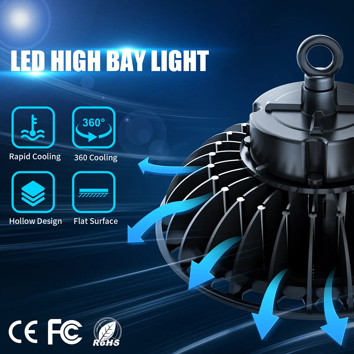 5 Years Warranty IP65 High Bay Light Black Heat Dissipation Aluminum 5000K Daylight 150W LED High Bay Light