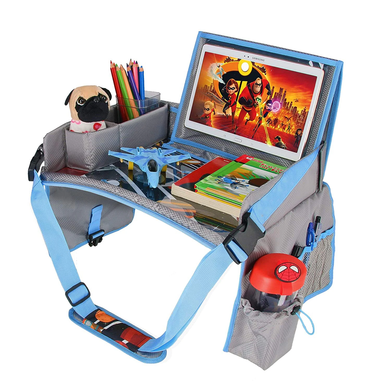 Premium Portable Kids Travel Tray Soft-Touch Anti-Slip Material Tray Bottom Fits Any Travel Car Seat New Upgrade Style Bag