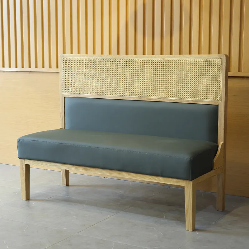 Nordic Rattan Leather Restaurant Booth Seating High Back Customized Commercial Cafe Dining Chair Sofa