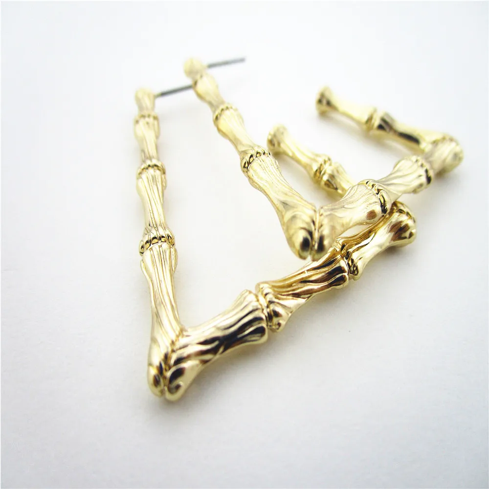 gold plated geometric hoop of bamboo earring