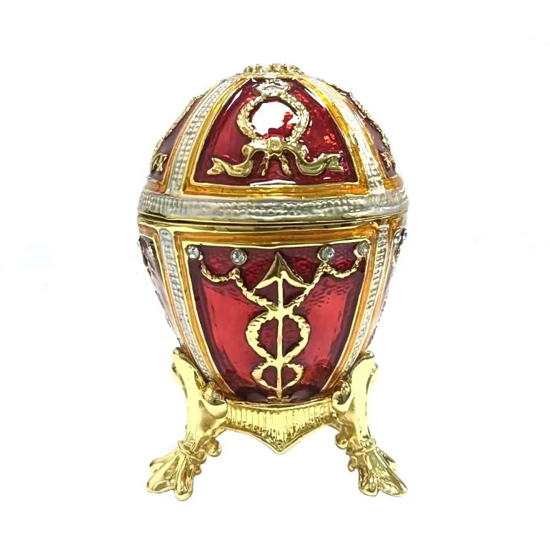 2024 Hot Recommend Mini green and red  metal material enamel egg trinket jewelry box for easter gift