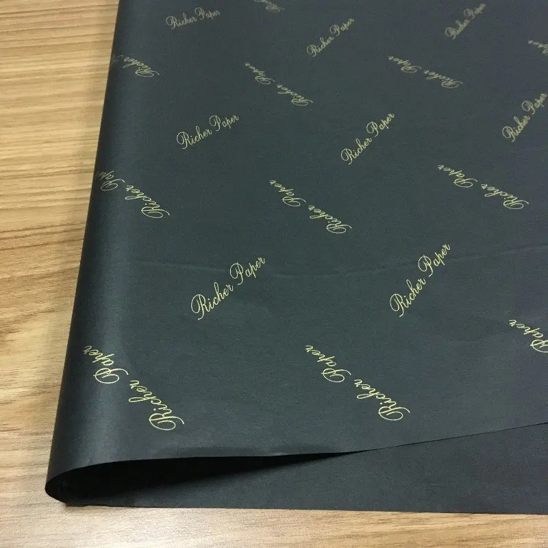 Customized Gloden Logo Black Packaging Paper Tissue Wrapping Paper For Products Packaging Clothes Wrap Tissue Paper Logo Printed