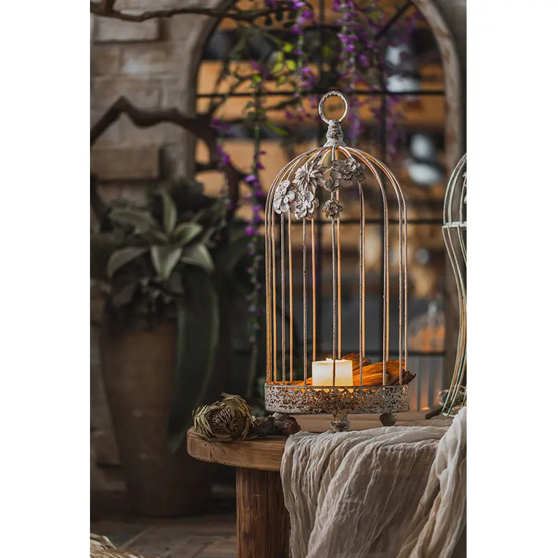 Handmade Design Antique Candelabra Birdcage Style Lantern Luxury Candles Holder Vintage Decorative Centerpieces Iron Candlestick