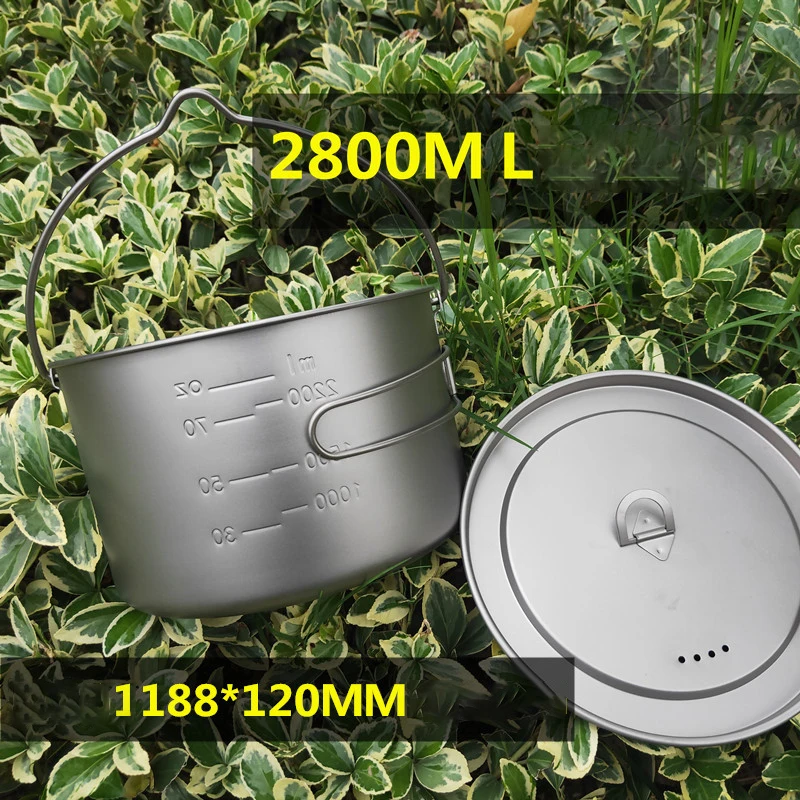 2000ml 2800ml Outdoor Camping Large Titanium Cooking Pot Set with Folding Handle