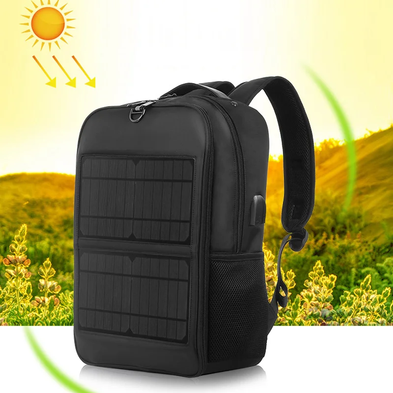 14W 5V Smart Solar Usb Chargeable Backpack, Large Capacity Solar Backpack For Outdoor