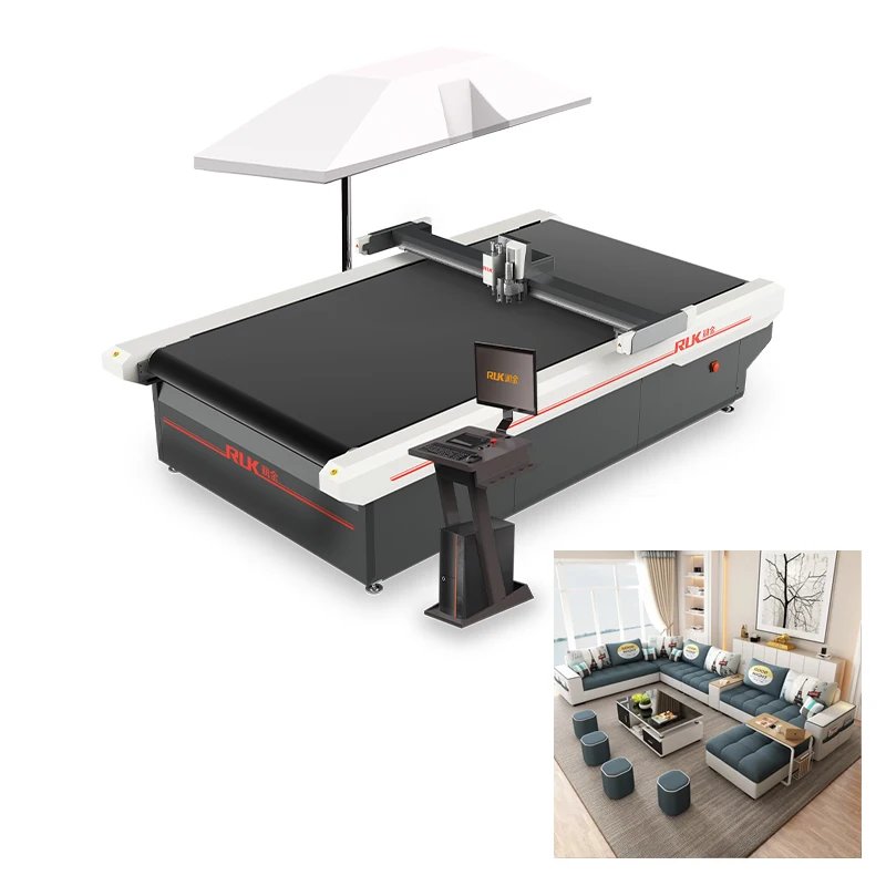 RUK digital PU leather cutting plotter flatbed clothing fabric blanket cutting machine