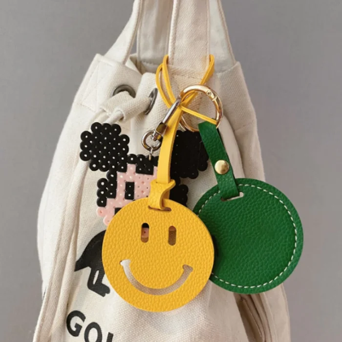 Leather Smiling Face Ornaments Girls Bag Ornament Korean Style Cute Leather Key Chain Pendant Leathercraft Purse & Bag Charms