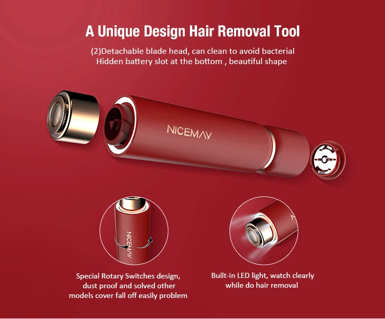 Portable Facial Hair Epilator Electric Lip Mustache Led Hair Remover Painless Blades Lipstick Rotary Men And Women