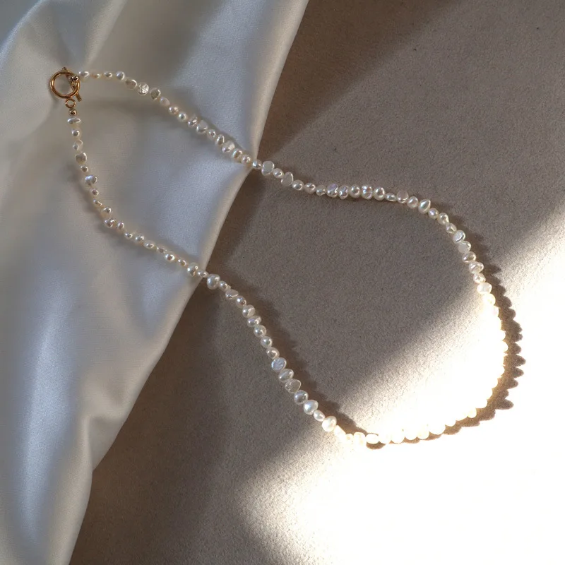 4-5mm small baby tiny size fresh water natural cultured  irregular baroque pearl choker necklace