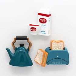 3D Decoration Magnetic Refrigerator Sticky Note Bread Machine Tomato Egg Teapot Milk Toy Custom Food Fridge Magnet For Children