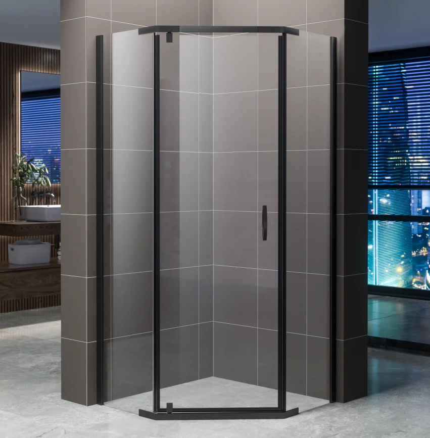 Matt Black 6/8mm Pentagon Glass Shower Enclosure shower room