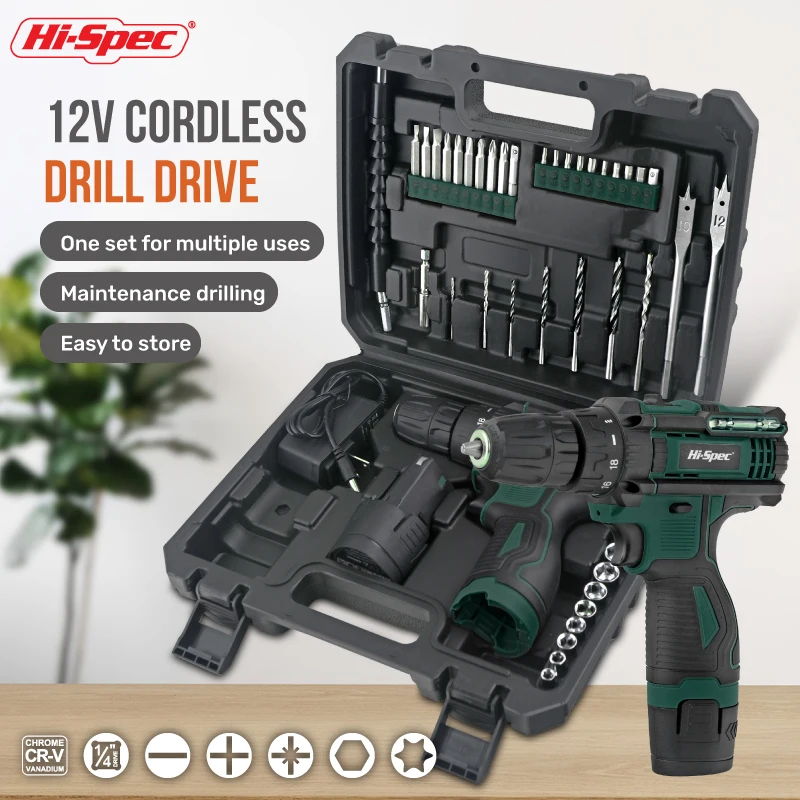Hi-Spec 12V Garage DIY Power Combo Tool Kits Cordless Drill Mechanical Tool Box With Lithium Electric Drill OEM ODM Supported