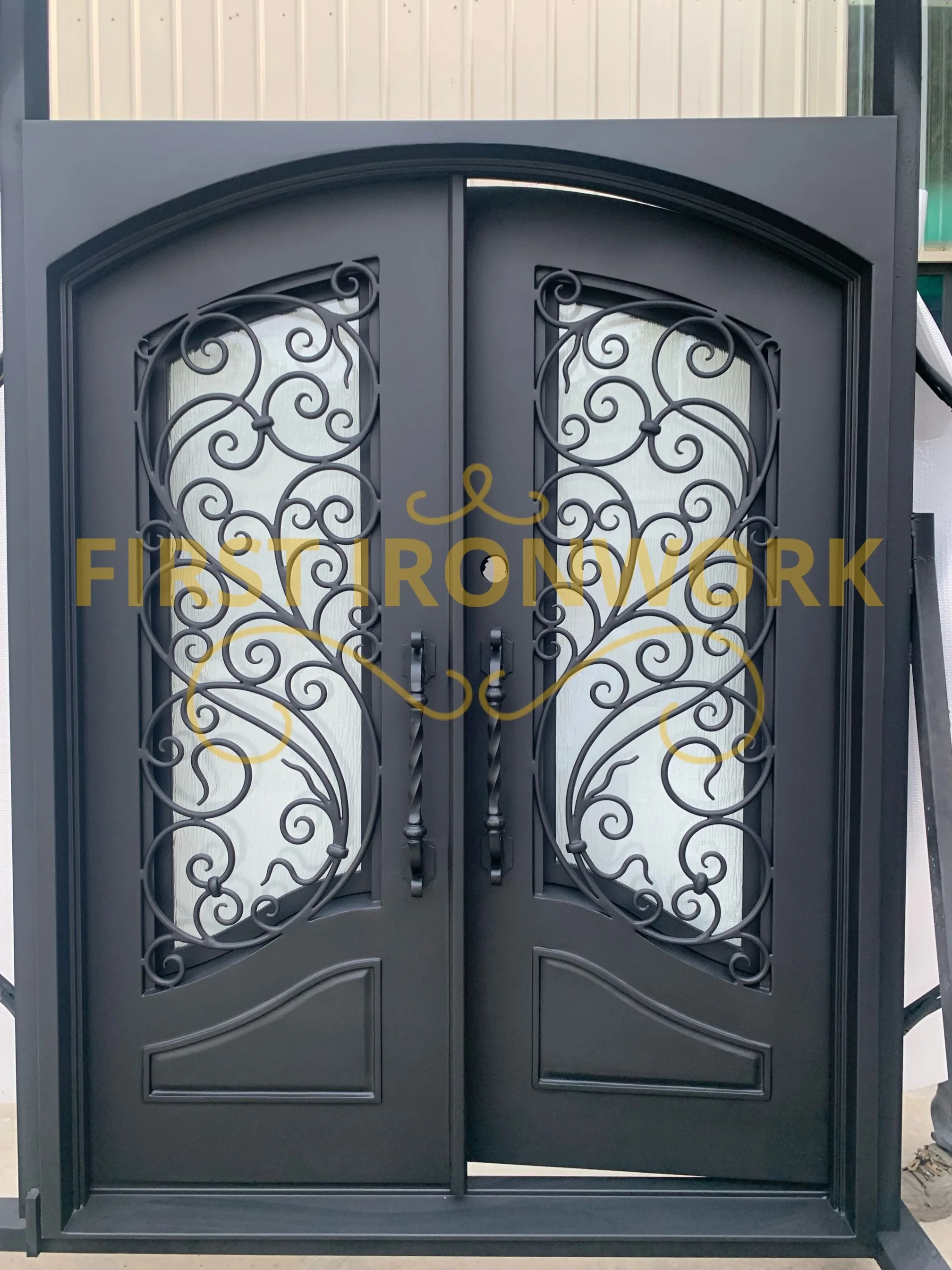 European style customized iron doors wrought iron and glass entry main door