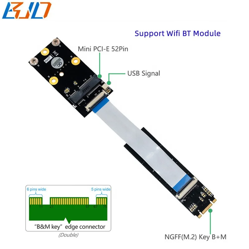 Оптовая продажа от фабрики беспроводной адаптер NGFF M.2 M2 B + M ключ к мини-PCI-E MPCIe карта беспроводного адаптера 30 см кабель FPC для модулей