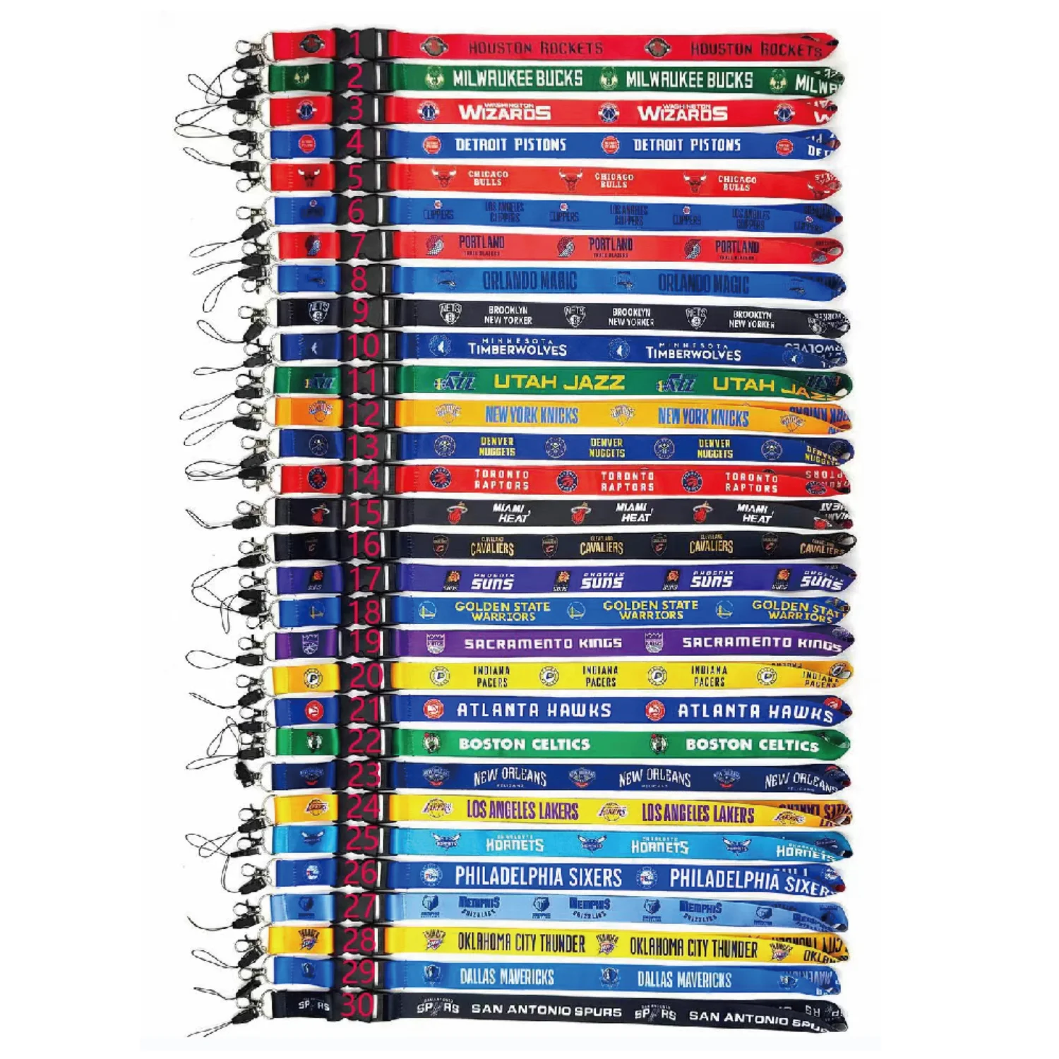 Wholesale US NBA Basketball Club Thermal Gradient Long Lanyard Metal Mobile Work Pass Keychain with Buckle