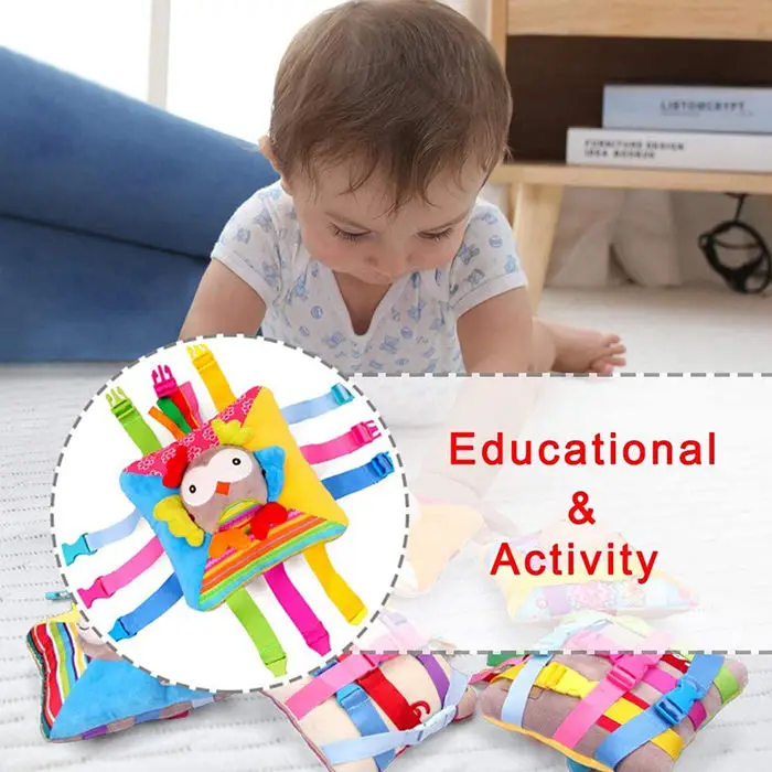 Fidget Buckle Sensory Activity Pillow Soft Toys for Baby Learning Fine Motor Skill Special Needs Autism Sensory Educational Toy