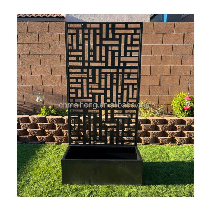 New Design French Style Laser Cut Outdoor Metal Fence Planter with Decorative Trellis Screen Panel