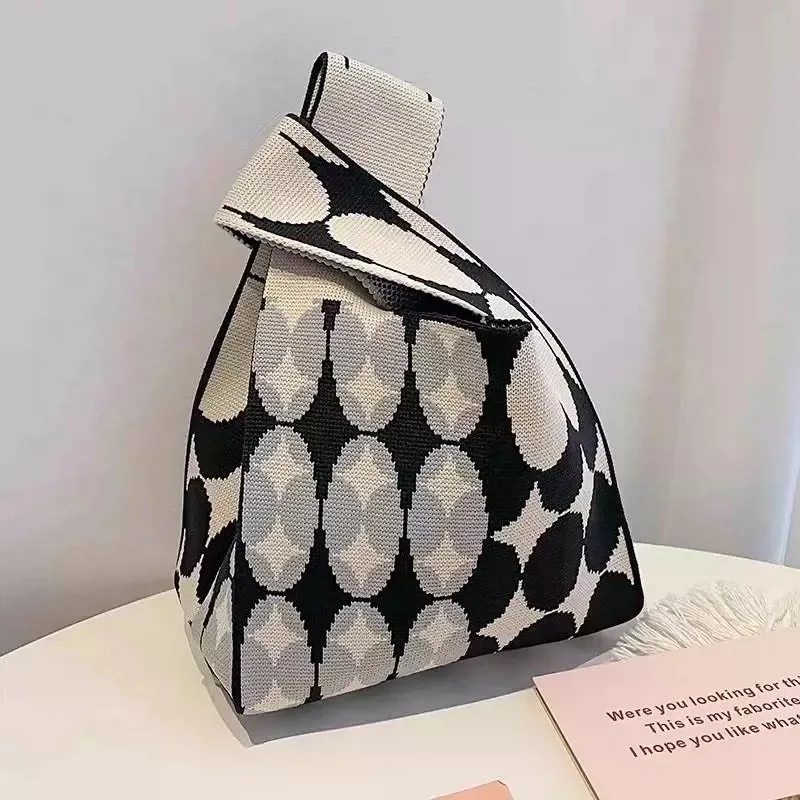 japan autumn winter female underarm bag lattice stars pattern Wool Crochet tote women Knitted handbags for women