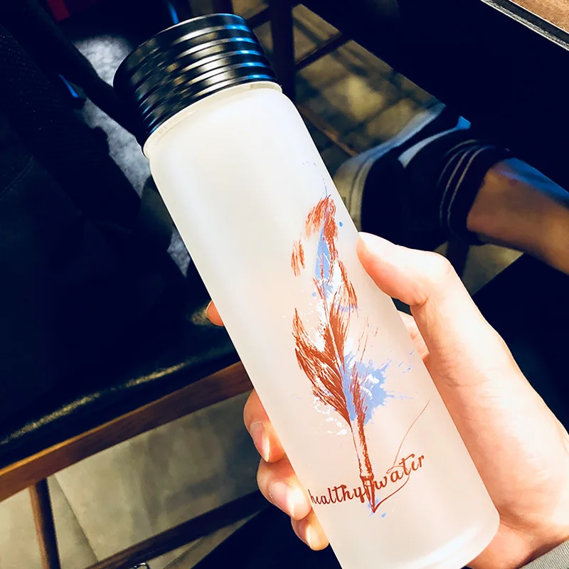 Custom Logo BPA Free Fashion  Popular Frosted Transparent Glass Drinking Water Bottle