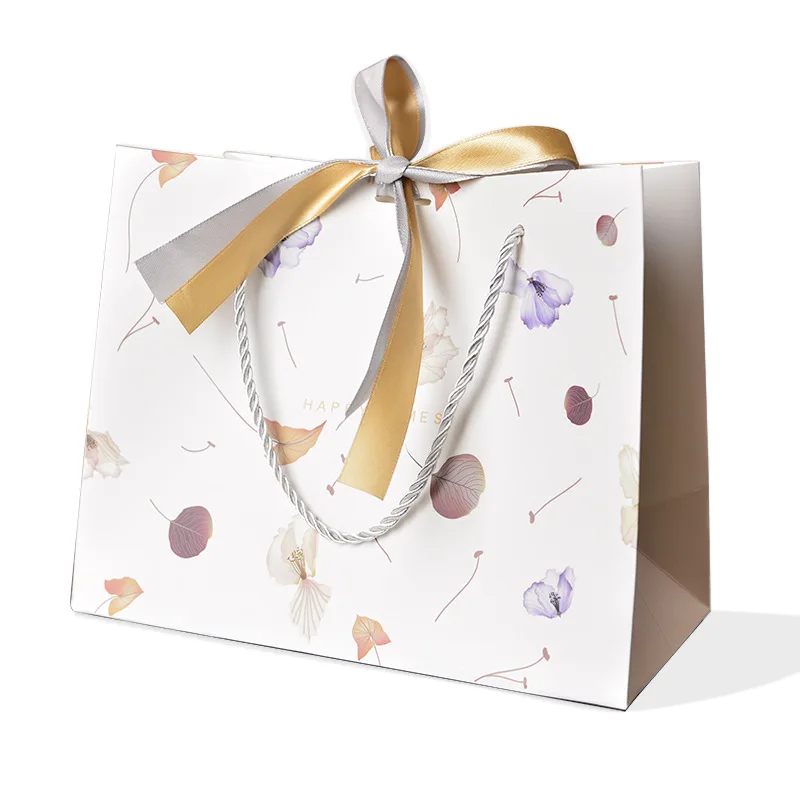 Free Design Custom Logo Matt White Paper Clothing Packaging Gift Paper Bag Shopping Bag Luxury Paper Bags With Ribbon Handle