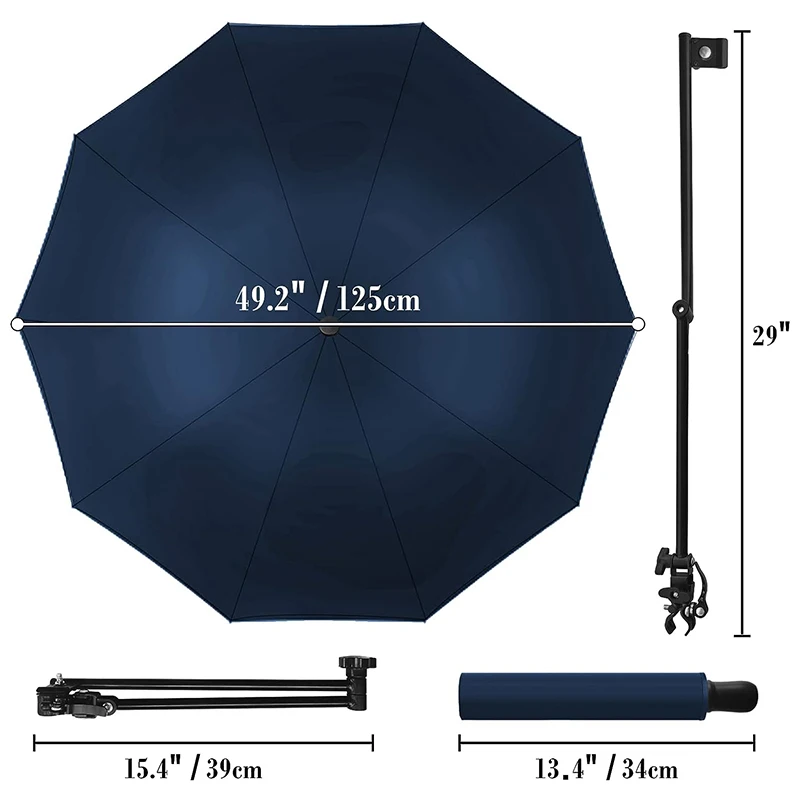Automatic Carbon Fibre UPF 50+ Beach Umbrella with Adjustable Universal Clamp Portable Golf Umbrella for Chair