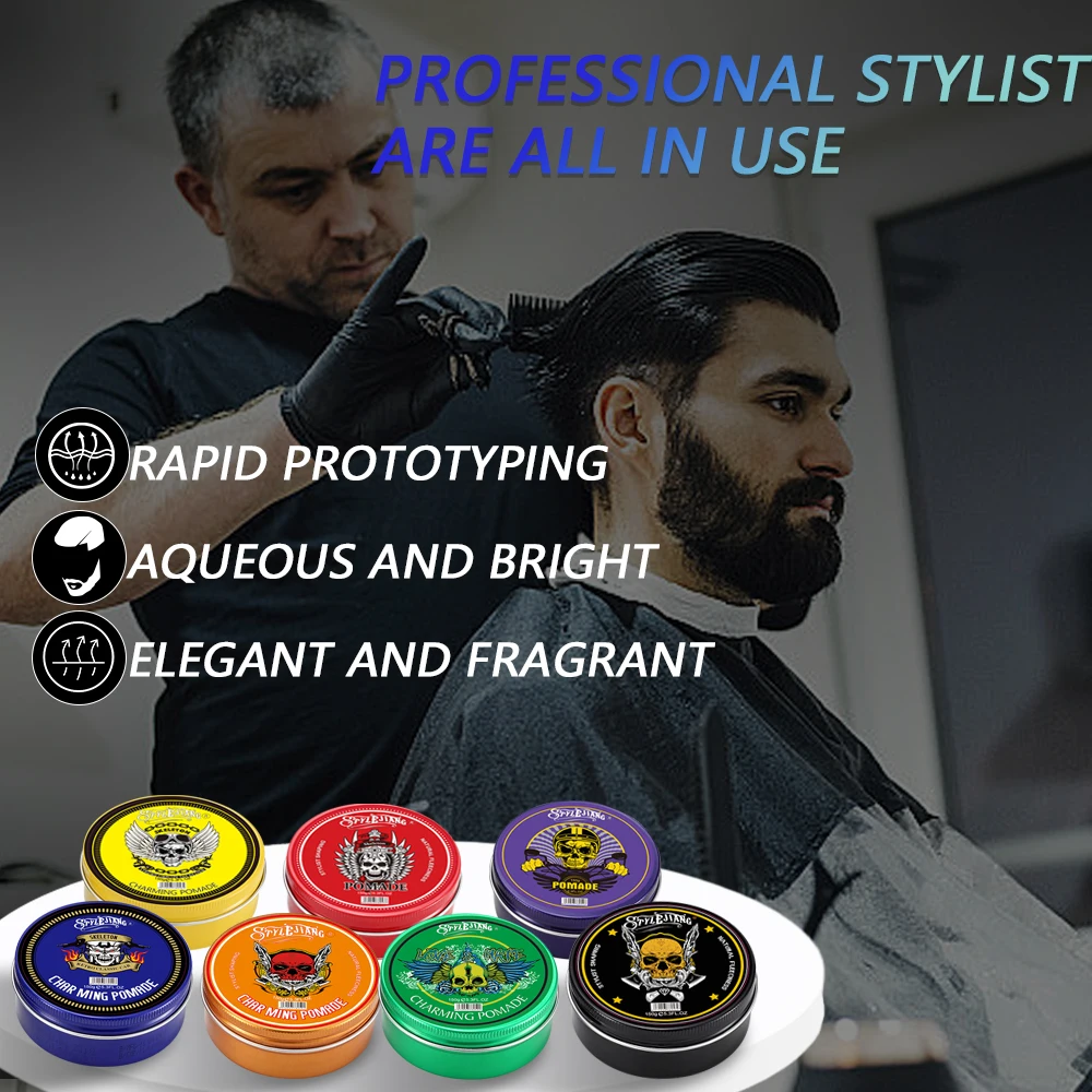 Colorful Skull Aluminum Box Hair Wax Gel Water Based and Strong Hold Edge Control OEM Hair Styling Wax Pomade